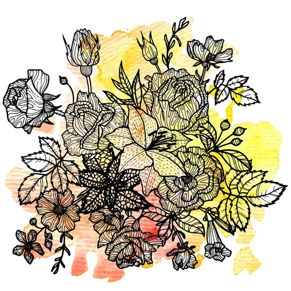 Floral vectorelement bij aquarel achtergrond — Stockvector