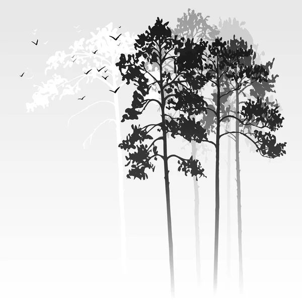 Vector landschap met pijnbomen — Stockvector