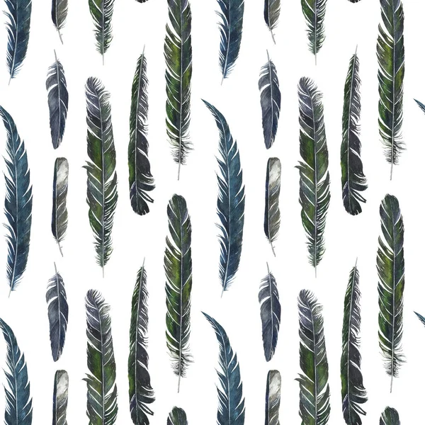 Seamless pattern with watercolor drawing feathers — Stock Photo, Image
