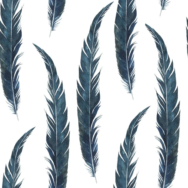 Seamless pattern with watercolor drawing feathers — Stock Photo, Image