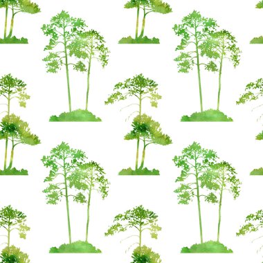 Sulu Boya Dikişsiz desen ağaçları ile