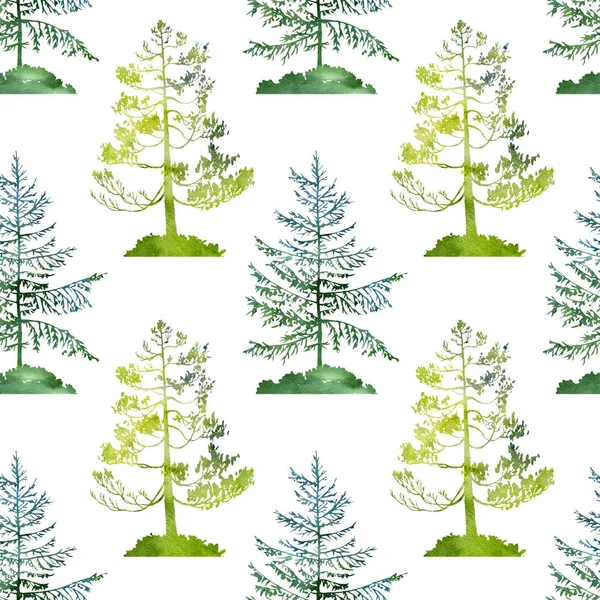 나무와 수채화 원활한 패턴 — 스톡 사진
