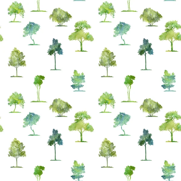 Watercolor seamless pattern with deciduous trees — Stock Photo, Image