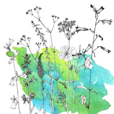Arka plan bitki ve çiçek çizim ile