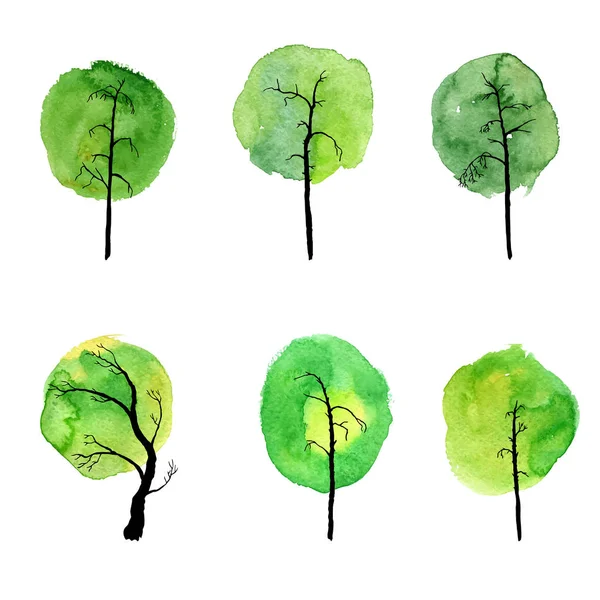 Ensemble vectoriel d'arbres à feuilles caduques — Image vectorielle