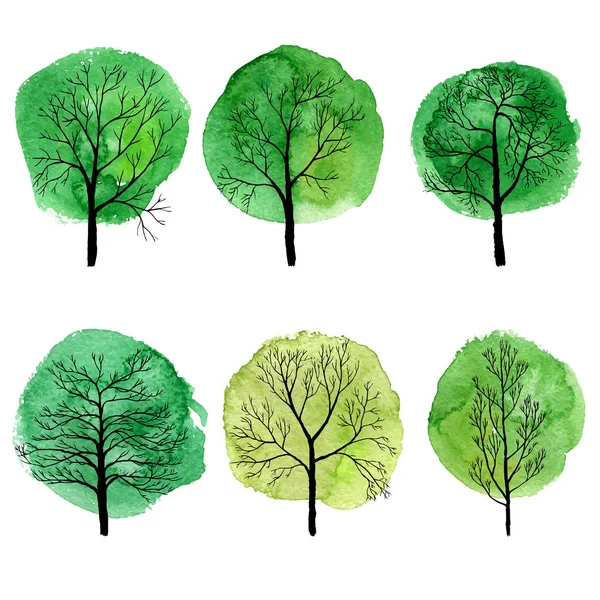 Insieme vettoriale di alberi decidui — Vettoriale Stock