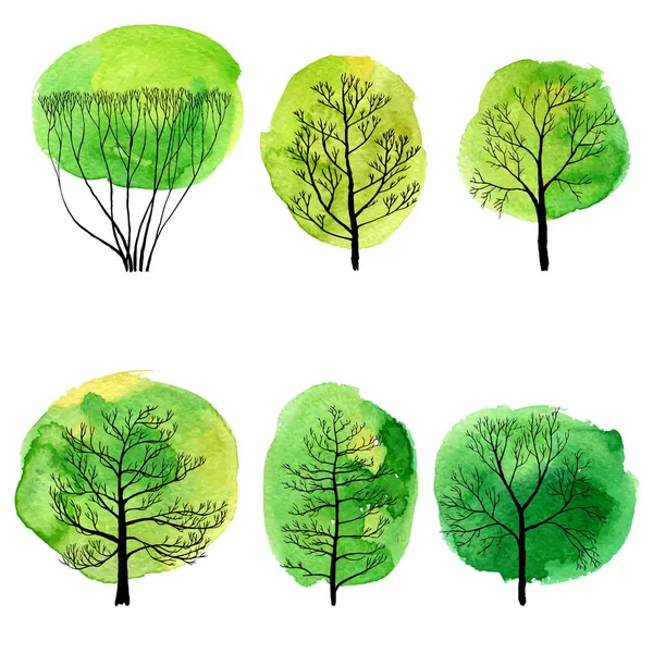 Ensemble vectoriel d'arbres à feuilles caduques — Image vectorielle