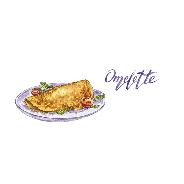 Watercolor gambar omelet — Stok Foto