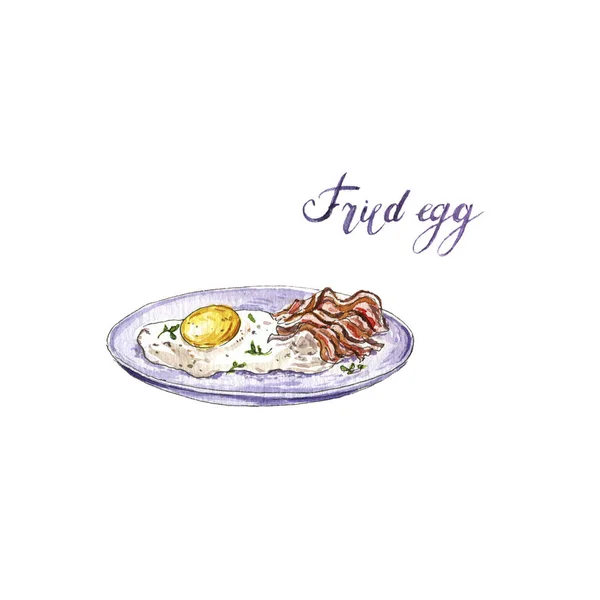 Watercolor drawing fried egg — Stock Photo, Image