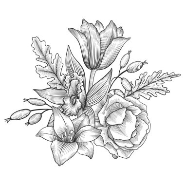 Vintage vektör çiçek bileşimi