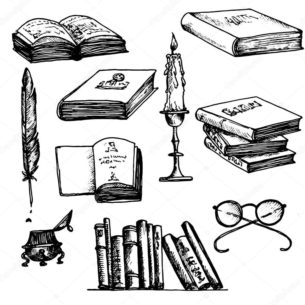 old book vector set