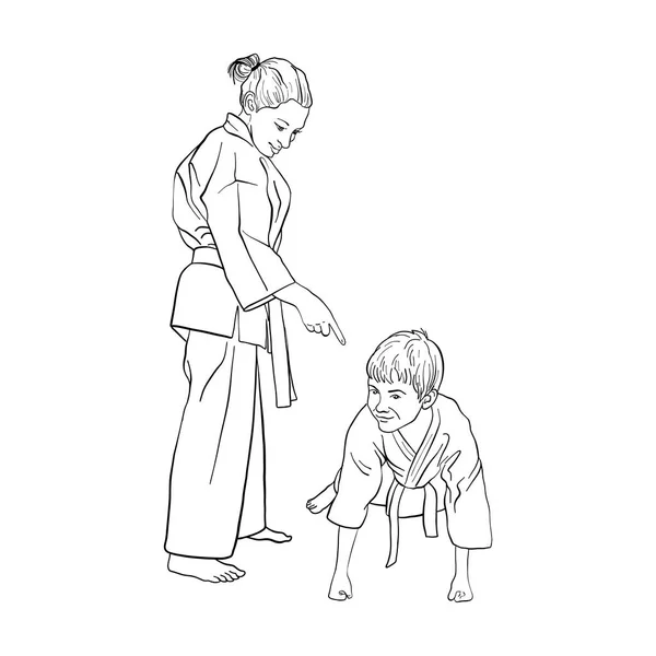 Junge Karate-Jungen und -Mädchen — Stockvektor
