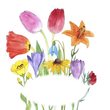 suluboya çiçekler çiziyor