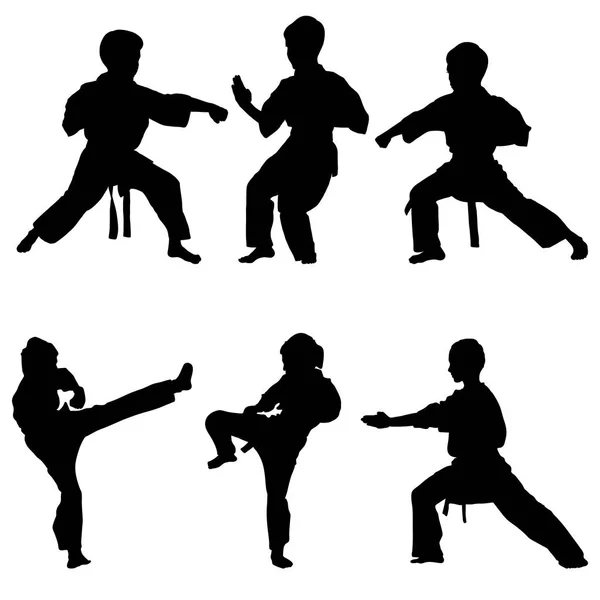 Young karate boys silhouettes — Stock Vector