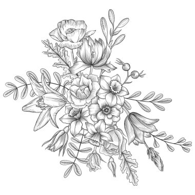 Vintage vektör çiçek bileşimi