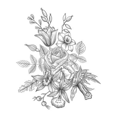 Vintage vektör çiçek bileşimi