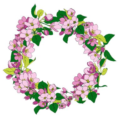 elma çiçekleri ile yuvarlak çerçeve vektör