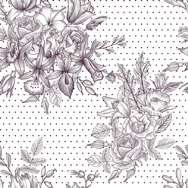 Vintage Vector Bloemen naadloos patroon — Stockvector