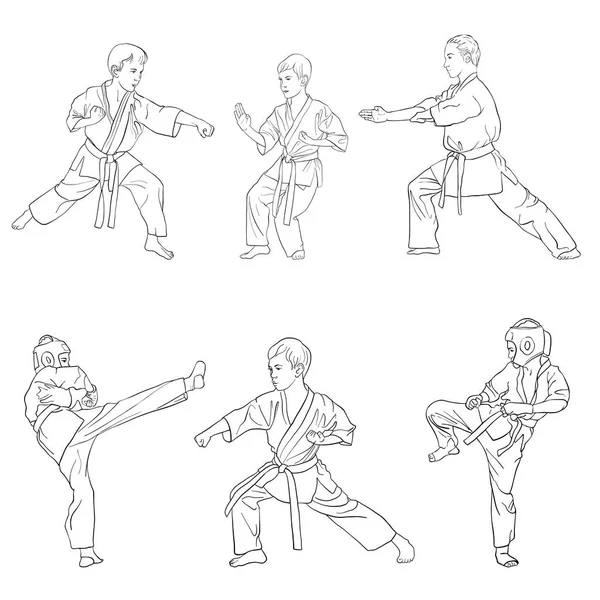 Jóvenes chicos de karate — Vector de stock