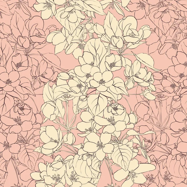 Patrón sin costura vectorial con flores de manzana — Archivo Imágenes Vectoriales