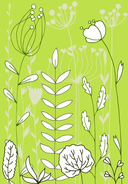 Arrière-plan avec dessin aux herbes et fleurs — Image vectorielle