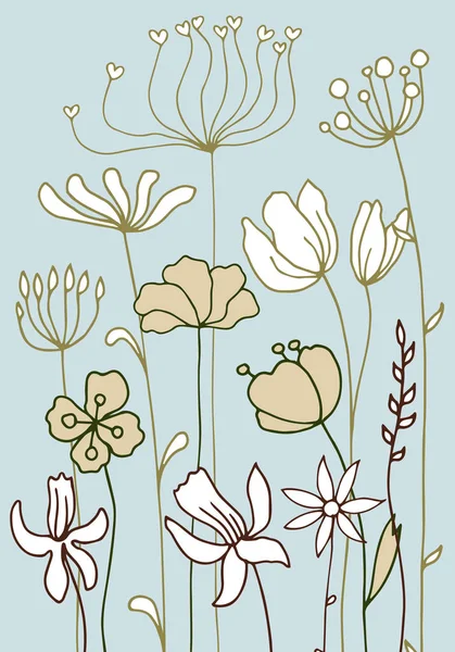 Background with drawing herbs and flowers — Stock Vector