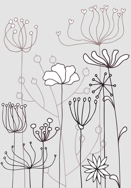 Arrière-plan avec dessin aux herbes et fleurs — Image vectorielle