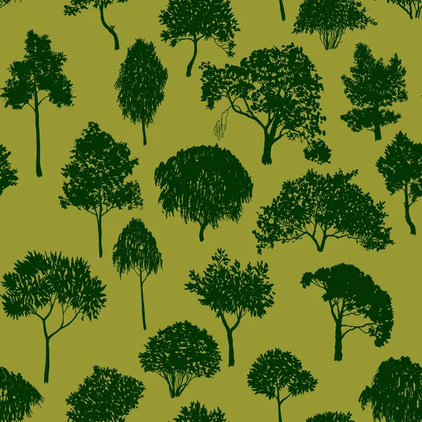 Векторный бесшовный рисунок с лиственными деревьями — стоковый вектор
