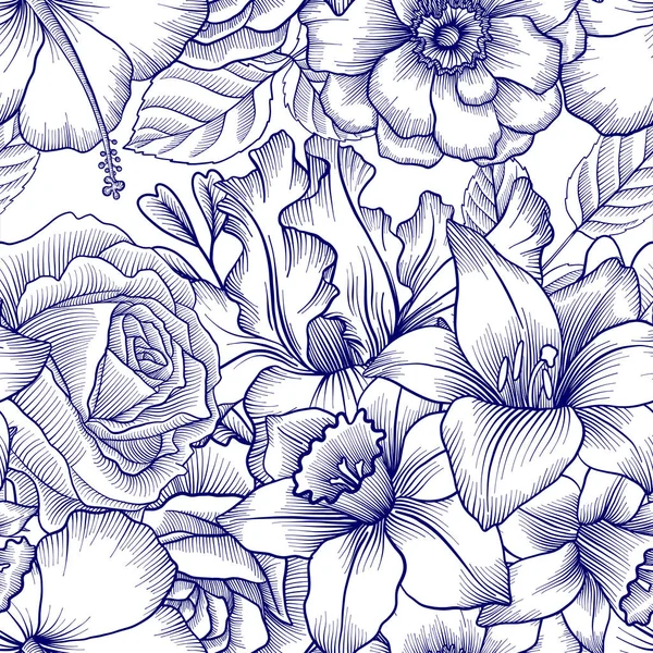 Vintage Vector Floral nahtloses Muster — Stockvektor