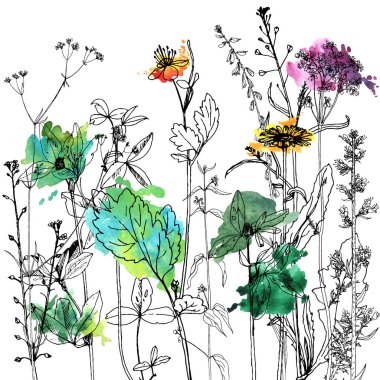 Arka plan bitki ve çiçek çizim ile