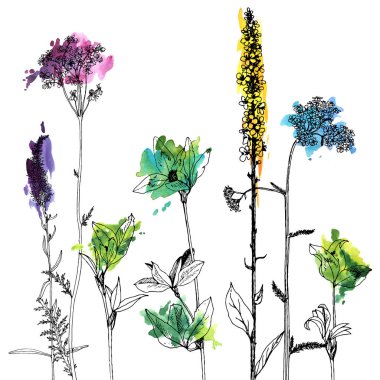 Arka plan bitki ve çiçek çizim ile