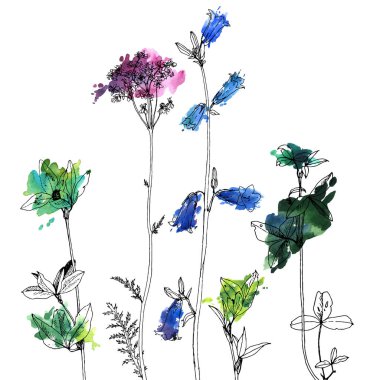 Arka plan bitki ve çiçek çizim ile