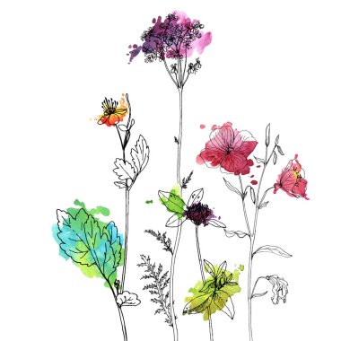 Arka plan bitki ve çiçek çizim ile