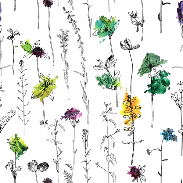 Безшовний візерунок з малюнком трав і квітів — стоковий вектор