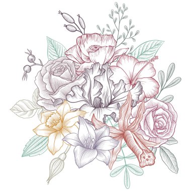 Vintage vektör çiçek bileşimi