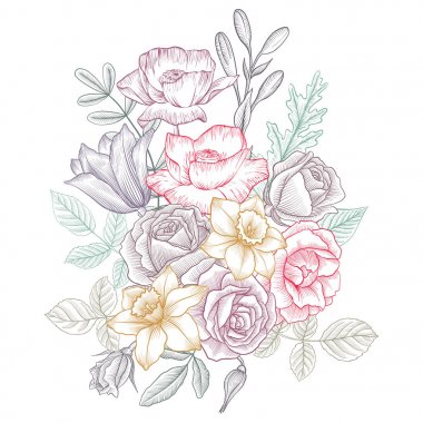 Vintage vektör çiçek bileşimi