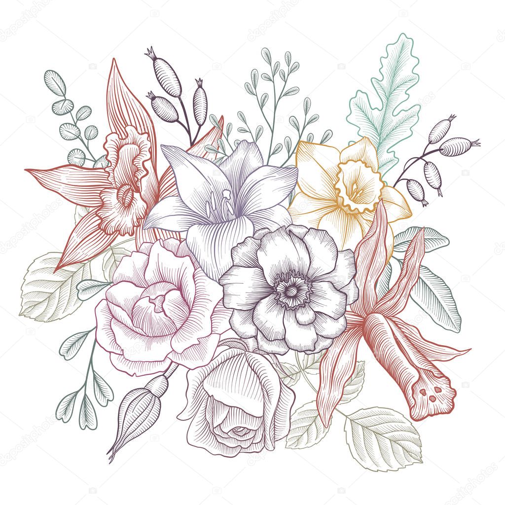 vintage vector floral composition