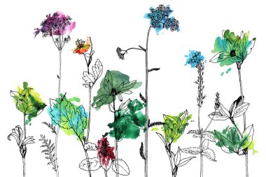 Arka plan bitki ve çiçek çizim ile