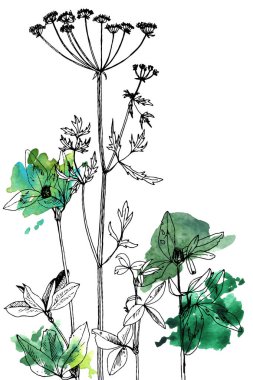 Arka plan bitki ve çiçek çizim ile