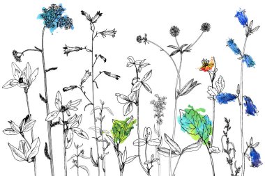 Arka plan bitki ve çiçek çizim ile