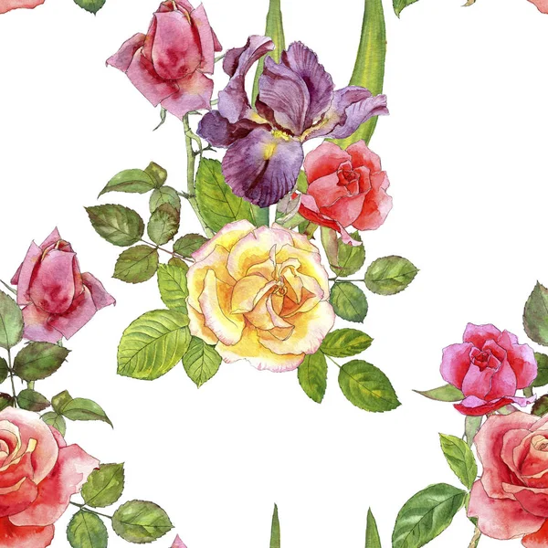 Seamless pattern with watercolor drawing roses — Stock Photo, Image