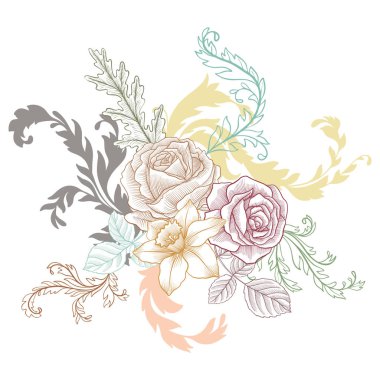 Vintage vektör çiçek bileşimi