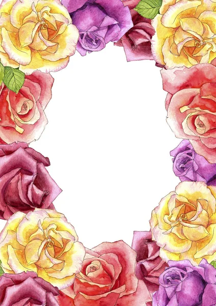 Floral frame with watercolor drawing flowers — Stock Photo, Image