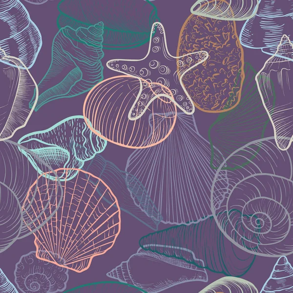 Vector seamless pattern with seashells — Stock Vector