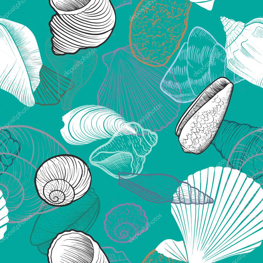 vector seamless pattern with seashells