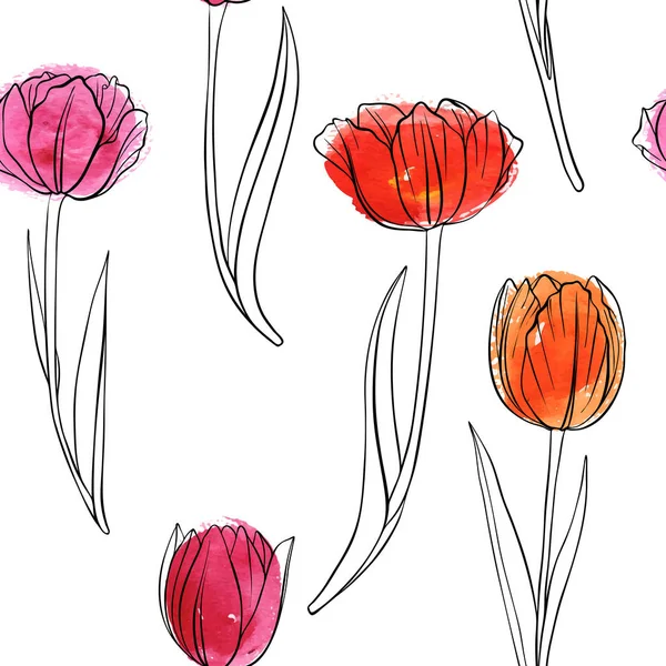 Modello vettoriale senza soluzione di continuità con tulipani disegno — Vettoriale Stock