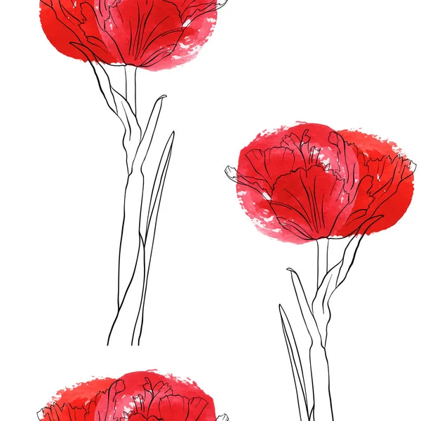Padrão sem costura vetorial com tulipas de desenho — Vetor de Stock