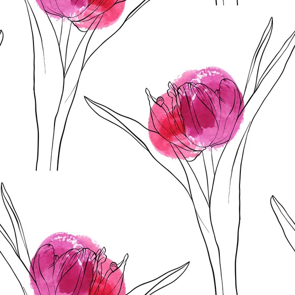Vzor bezešvé vektorové kreslení tulipány — Stockový vektor