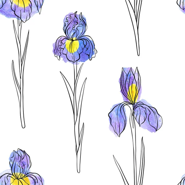 Motif sans couture vectoriel avec des fleurs d'iris — Image vectorielle