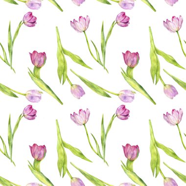 Pembe Lale ile sulu boya Dikişsiz desen